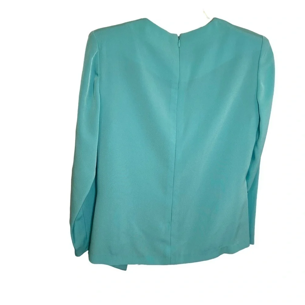Vintage Don Elliot Womens Size 10 Skirt Set Teal Bow Detail Long Sleeve Crewneck
